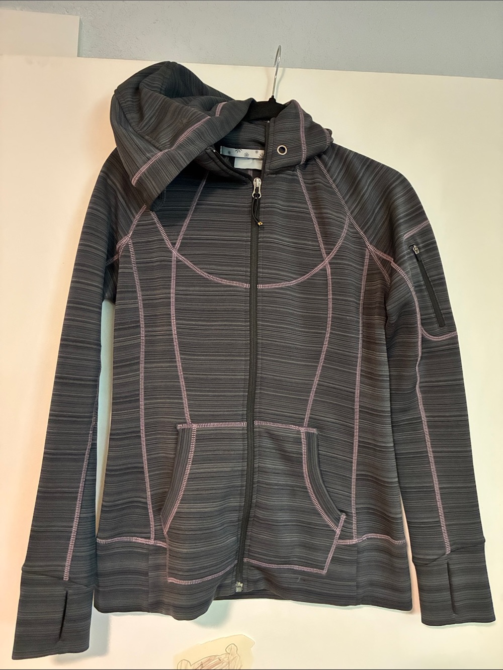 Athleta Gray Zip Hoodie with Pink Contrast Stitching